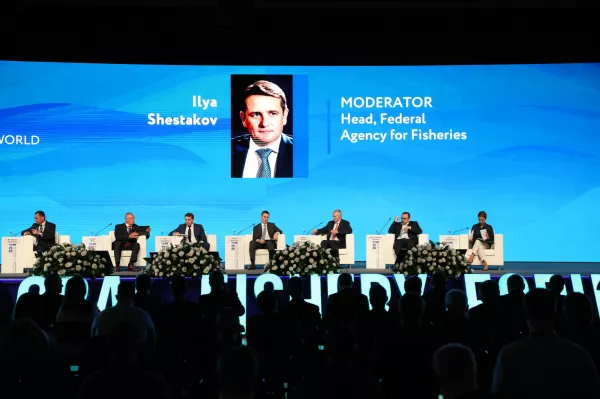 Глава Росрыболовства Илья Шестаков открыл центральную пленарную сессию «Рыбная отрасль в многополярном мире» VI Международного рыбопромышленного форума