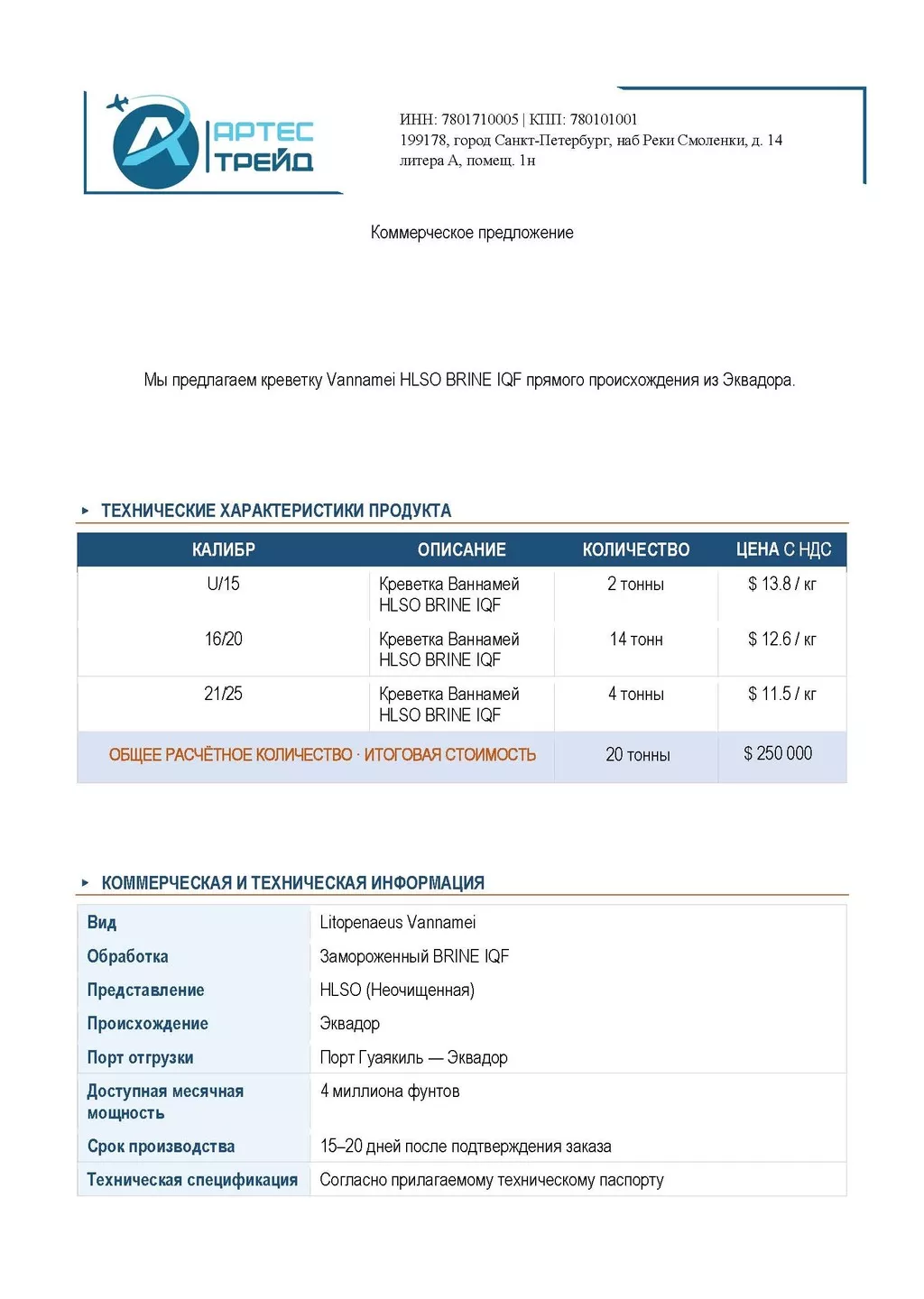 Фотография продукта Креветку vannamei hlso brine iqf 